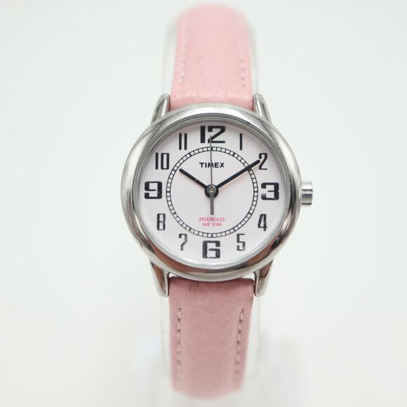 Timex Womens Pink Indiglo Light Easy Read Watch 25mm Dial Leather w New Battery - Picture 5 of 16